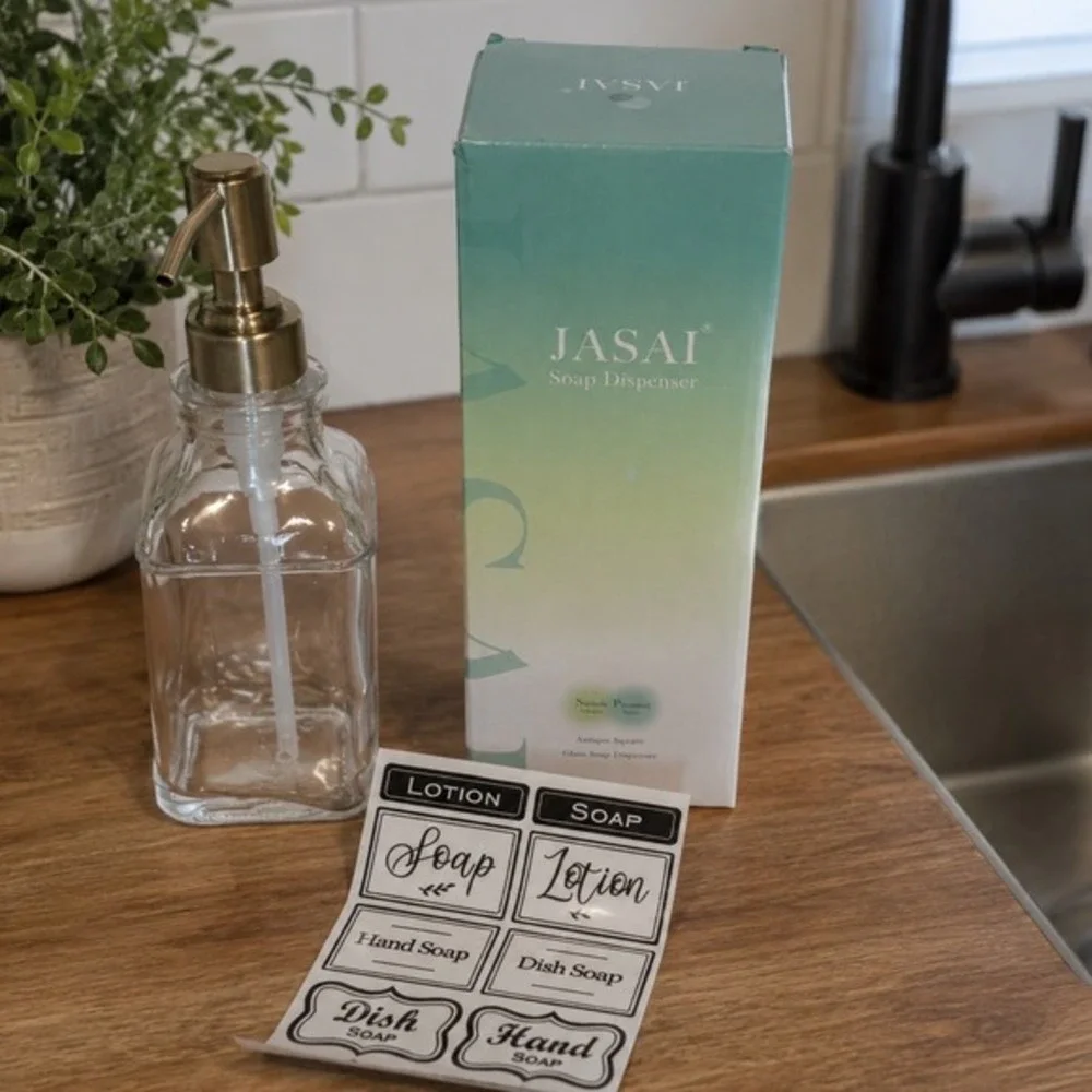 JASAI Antique Glass Soap Dispenser‎ Clear Bottle Stainless Steel Pump New 81-11